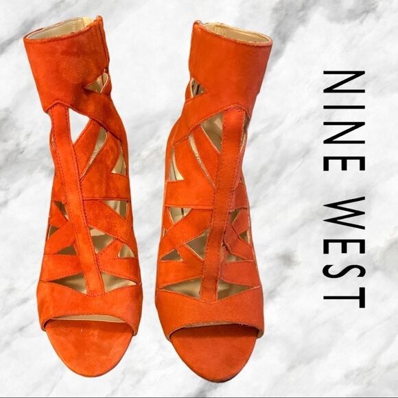 Nine West Delfina Red Leather Gladiator Heels 5.5 - Picture 3 of 5